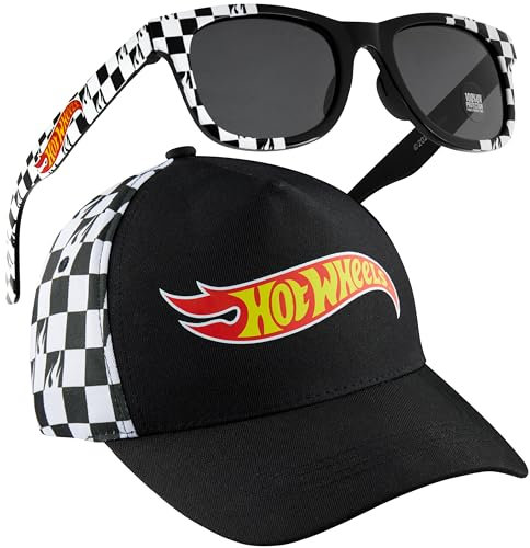 Hot Wheels Baseball Cap Sunglasses Set Boys Breathable Adjustable Summer Sun Hat UV Protection Holiday Travel Essentials Black