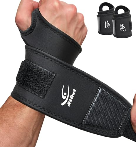 HiRui Wrist Brace 2 Pack - Pain Relief for Arthritis, Tendonitis, Carpal Tunnel | Durable Wrist Wraps Support for Weightlifting Powerlifting Bodybuilding CrossFit Tennis | One Size Adjustable (Black)