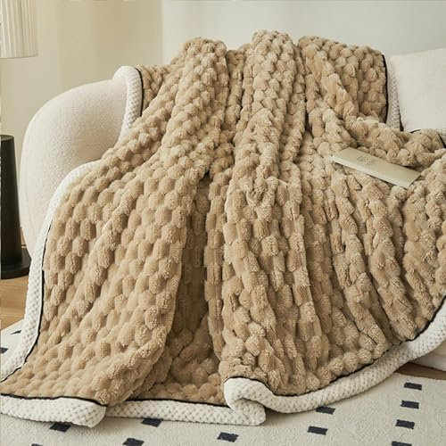 Genérico Cobija Suave y Caliente de Forro Polar para Cama Sofa, Cobija Individual, Manta Grueso de Franela Cálido, Frazada Afelpado Cómoda y Térmica (Caqui,Individual 120 x 200cm)