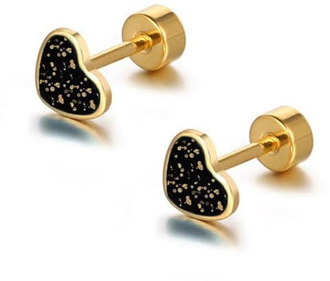 SIXDUTON Ohrringe Herz für Damen, 14K Gold Hypoallergen Liebes-ohrringe Zierlich Herzförmigen Geschenk für Frauen Freundin Mama Mädchen (Schwarzes Gold)