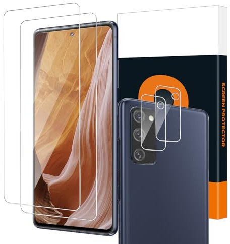 Carantee Lot de 2 films de protection d'écran en verre blindé pour Samsung Galaxy S20 FE 5G et 2 films de protection pour appareil photo anti-traces de doigts Galaxy S20 FE Film de protection d'écran