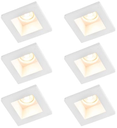 Qazqa - Set mit 6 Einbauspots weiß 12cm Quadratisch - Gypsy Stucco I Wohnzimmer I Schlafzimmer - Gips - LED geeignet GU10