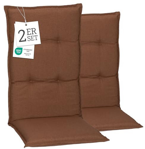 Beo® Turin Hochlehner Gartenstuhlauflagen 2er Set inkl. Kopfteil | Waschbar 30 Grad | Made in EU | Öko-Tex Standard | Atmungsaktiv & UV-beständig | Sitzkissen Outdoor