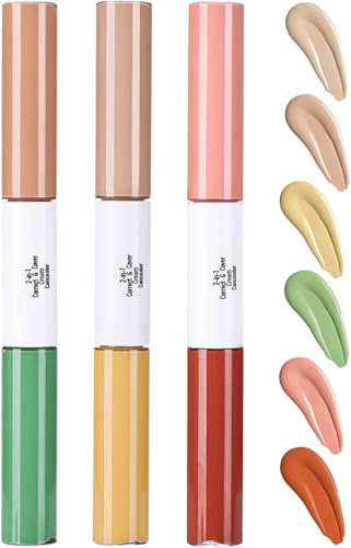 Set di correttori colorati da 3 pezzi, correttore liquido per coprire imperfezioni, occhiaie e correggere il tono della pelle, resistente all'acqua e al sudore, trucco a lunga durata
