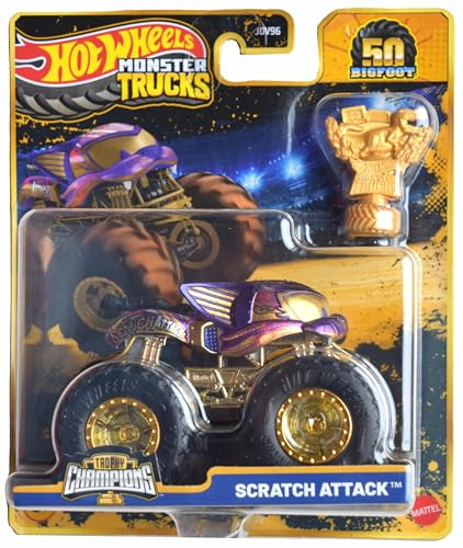 Hot Wheels Monster Trucks Scratch Attack, Trophy Champions 50th Years Bigfoot Series 1:64, Druckguss