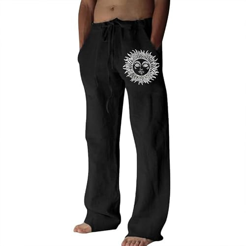 Litthing Mens Linen Trousers Cotton Jogging Bottoms Casual Summer Pants with Pockets Loose Fit Drawstring Trouser Comfortable Lightweight Pant | Cotton Jogging Bottoms, Elastic Waist, Loose Fit, Lightweight and Breathable, Comfortable, for Daily Wear Yoga Beach Sports