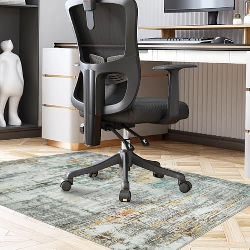 Famibay Bürostuhlmatte für harte Böden, 90 x 120 cm, bunt, grau, Bodenschutzmatte, Gummi, Computer-Schreibtischstuhlmatte, Hartbodenschutz für Zuhause, Büro, rutschfest, waschbar