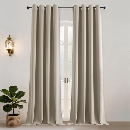Simplebrand Extra Lange Vorhänge Taupe mit Ösen 2er Set H300 x B140 cm | Blickdicht und extra lang, thermo- und wärmeisolierend für hohe Fenster, Wohnzimmer, Schlafzimmer, Hotel und Büro