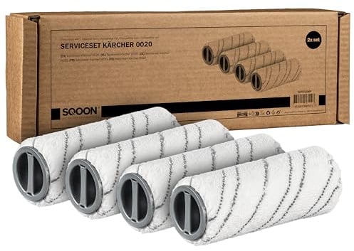 SQOON® Mikrofaserwalzenset 4 Stück Ersatz für Kärcher 2.055-006.0 Kompatibel mit Kärcher EWM 2, FC 3, FC 5, FC 7, FC 8,Hochwertige Reinigungswalzen, Waschbar & Langlebig