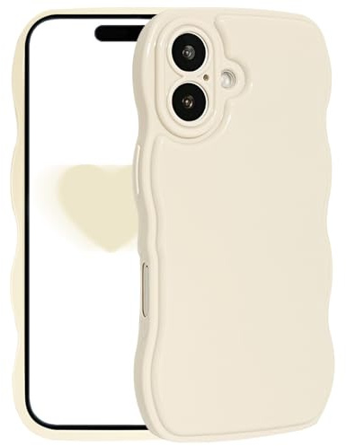 Riccase for iPhone 16 Case Cute Wave Frame Phone Case, Shockproof Solid TPU Protective Bumper Cover for Women Girls, White