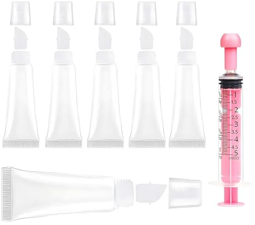 LACHT 6Er-Pack Leere Lipgloss Tuben, Nachfüllbare Kosmetikflaschen, Transparente Lippenbalsam-Röhrchen Mit 5Ml Spritzen, Für Shampoo, Lipgloss, Lippenbalsam, Lotion