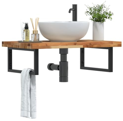 Mhdvray Waschbeckenregal Wandmontage aus massivem Akazienholz 100 x 50 cm Stahlständer Schwarz Modernes Badmöbel für kleine Badezimmer Küche und Flur