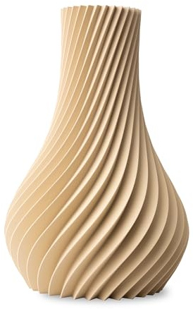 NATUMO Design 3D Vase Kunststoff „Pirum“– bruchsichere Blumenvase modern, Deko Vase mit skulpturaler Form (Beige, 24 cm)