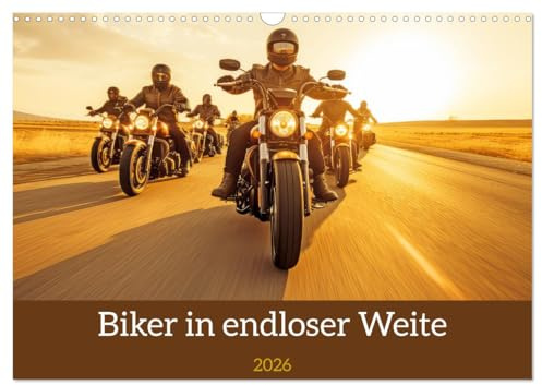 Biker in unendlicher Weite (Wandkalender 2026 DIN A3 quer), CALVENDO Monatskalender: Motorradfahrer im Weitwinkelformat (CALVENDO Mobilitaet)