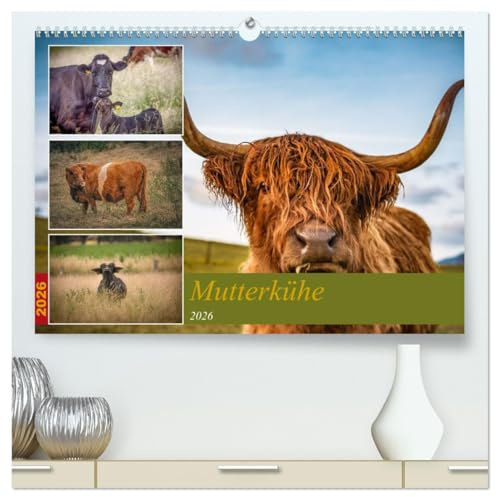 Mutterkühe (hochwertiger Premium Wandkalender 2026 DIN A2 quer), Kunstdruck in Hochglanz: Majestätischen Kühe in idyllischen Landschaften (CALVENDO Tiere)