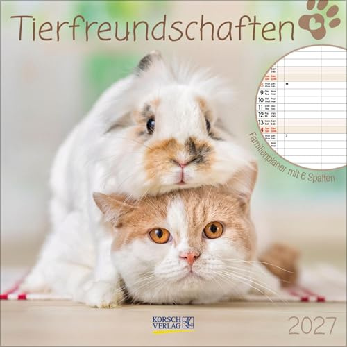 Tierfreundschaften - Familientimer 2027: Broschürenkalender mit Ferienterminen. Format: 30 x 30 cm