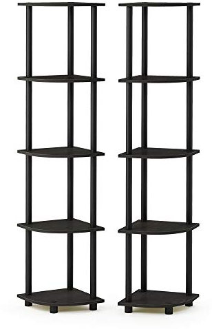 Furinno Eck-Mehrzweck-Regal mit 4 Fächern, holz, Espresso/Schwarz, 29.46 x 29.46 x 146.56 cm