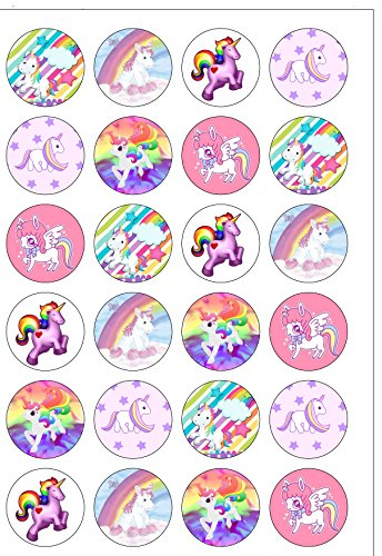 24 Precut Cute Unicorn Rainbow Edible Wafer Paper Cake Toppers Decorations