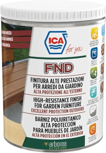 Ica For You FND30 - Finitura Opaca All'Acqua per Decking e Arredi da Giardino, Vernice per esterni e interni, Specifica per Tavoli da Giardino, Neutro Opaco, 0.75 L - FND30-0075