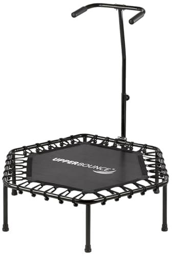 Upper Bounce 40 101cm Hexagonal Mini Fitness Exercise Trampoline Rebounder Trampette for Gym, Indoor Workout, Cardio, Weight Loss - T-Shaped Adjustable Hand Rail - Bungee Cord Suspension - No Pad
