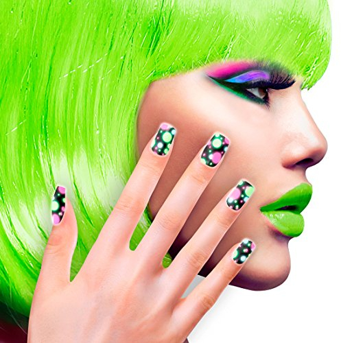 NET TOYS Künstliche Fingernägel Neon Dots Selbstklebende 80er Jahre Kunstnägel Bunte Nägel zum Aufkleben Falsche Nägel Party Disco