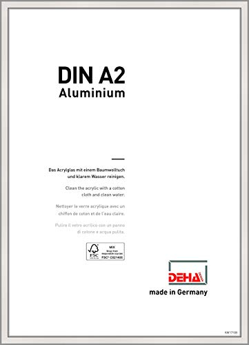 DEHA Design Bilderrahmen, 42 x 59,4 cm (A2), Aluminium, Silber glanz, Posterrahmen zum Aufhängen im Hoch- & Querformat, bruchsicheres Kunstglas, Boston
