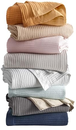 Great Bay Home Bettdecke, 100% Baumwolle, Waffelgewebe, Hellblau, für alle Jahreszeiten, strukturierte Decke, Queensize-Decke für Bett oder Couch (Full/Queen, Hellblau)