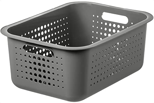 SmartStore 10L Recycled Plastic Storage Basket with handles - Taupe - Sustainable, Stackable and Nestable - 10 Year Guarantee - Medium basket - L37 x W28 x H15 cm