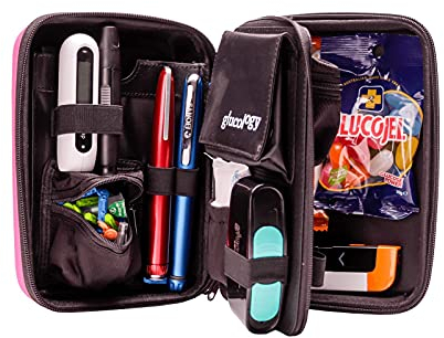Glucology™ Diabetes Zubehör Tasche Übergröße - Veranstalter für Dienste, Glukose Messgerät, Tabletten, Insulin Spritzen, Nadeln und Lanzetten - Hartschale (Übergröße, Rosa)…