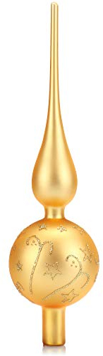 com-four® Weihnachtsbaumspitze glänzend - Christbaumspitze aus Glas für Weihnachten - Tannenbaumspitze dekoriert für den Christbaum (32cm - Inkagold)