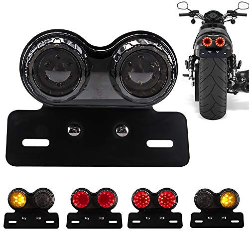 Chemini 40W 40-LED Motorrad Rücklicht Integriertes Bremslicht Blinker & Fahrlicht Mit Kennzeichenhalterung für Harley Wasserdicht (Schwarze Linse)