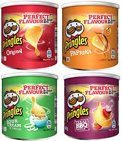 Pringles Mix Paket (48 x 40 gr.) 4 verschiedene Pringles Sorten Original-Texas BBQ-Paprika-Sour Cream Onion