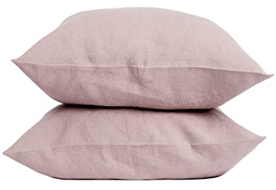 Linen Home Taie Oreiller 65x65 Llot de 2 | Oreiller en Lin 100% Rose Poudré avec Fermetures à Revers | Hypoallergénique, Thermorégulation et Respirant pour Toutes Les Saisons