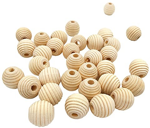 JIHUOO 100 Stück 12MM Bienenstockperlen Holzperlen Runde Perlen Holzkugeln mit Loch für DIY handgefertigte Dekorationen Schmuck Handwerk Machen