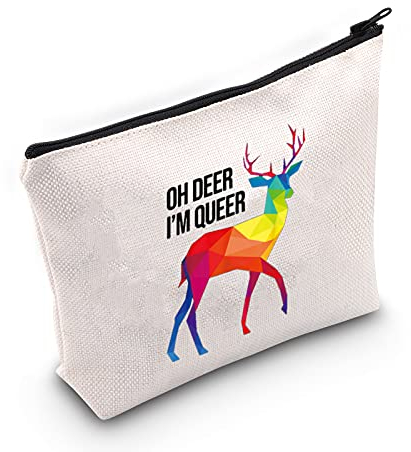 LEVLO LGBT Gay Pride Kosmetiktasche für Make-up, Geschenk mit Aufschrift Oh Deer I'm Queer, mit Reißverschluss, Geschenk für Lesben (I'm Queer), I'm Queer, Kosmetiktasche