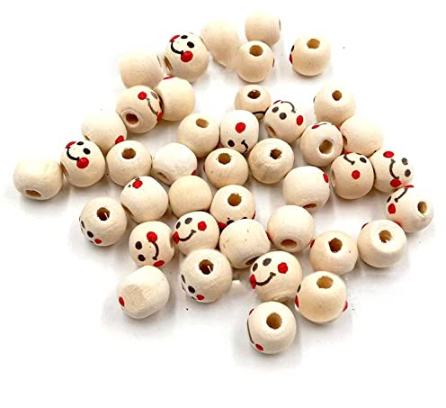 100 Stück Smiley Perlen Holzperlen Natürliche Runde Kugel Mit Loch DIY Holzkugeln Holz Perlen Bastelnperlen Für DIY Puppenkopf, Schlüsselanhänger, Engel, Handwerk und Schmuckherstellung, 10mm