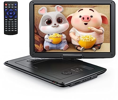 YOTON Lecteur DVD Portable Voiture 16,9 avec Écran HD 14,1 - Autonomie 6h, Lecteur Multizone, Mémoire de Lecture, Compatible USB/SD/Synchro TV & Casque(Chargeur Inclus)