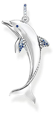 Thomas Sabo Damen Ketten Anhänger Delfin, mit mehreren Zirkoniasteinen, 925er Sterlingsilber geschwärzt, Maße: 44 x 10 mm, PE932-644-1