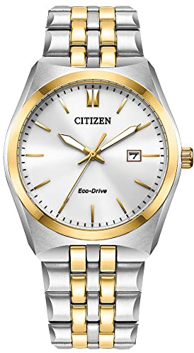 Citizen Men's Classic Corso Eco-Drive Watch, 3-Hand Date, Luminous Hands and Markers, Two-Tone Stainless Steel, White Dial