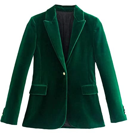 Women Green Velvet Blazer Jacket Lady Slim Fit Office Solid Long Sleeve Single Button Coat Tops