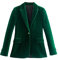 Women Green Velvet Blazer Jacket Lady Slim Fit Office Solid Long Sleeve Single Button Coat Tops