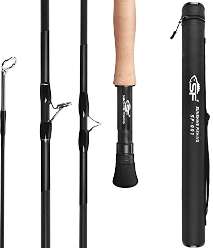 SF Canne à Pêche à la Mouche 4 Pièces 9FT 5/6wt Noir Mat Canne à Mouche à Truite Fibre de Carbone