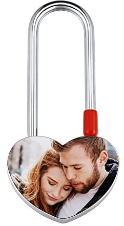 INBLUE Personalizzato a Forma di Cuore Blocco Amore Foto a Colori Personalizzata Nome Data per Coppia Fidanzato Fidanzata Amore Ponte Lucchetto in Alluminio Regalo di San Valentino