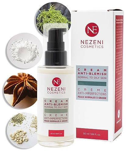Crema per l'acne viso Nezeni con acido shikimico – 50 ml | 11 principi attivi | Antiacne | Vegano | Per pelli grasse e acneiche | A BASSO CONTENUTO DI CONSERVANTI