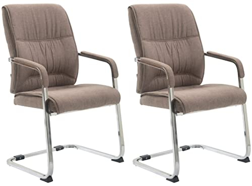 CLP 2er Set XXL-Freischwinger Anubis Mit Gepolsterter Sitzfläche I Konferenzstühle Mit Metallgestell Und Stoffbezug, Farbe:Taupe