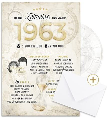 KOKO&LORA® XL-Geburtstagskarte zum 61. Geburtstag - Zeitreise ins Jahr 1963