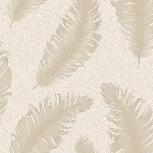 Belgravia Decor Ciara Glitter Feather Textured Vinyl Wallpaper Cream/Soft Beige/Silver 4402