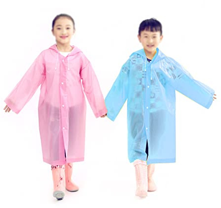 2 Pièces Poncho Pluie Enfant avec Capuchon, Résistant à Pluie, Réutilisable, pour Cyclisme de Plein Air, Camping, Voyages, Pêche (Bleu, Rose)