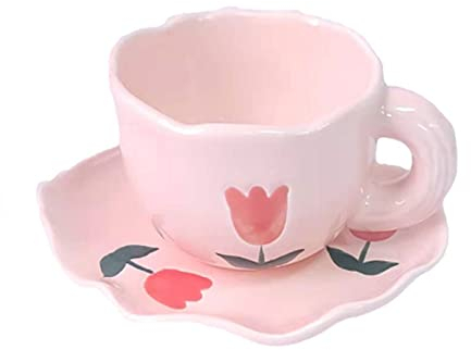 Sudemota Taza de café Creature Cups Encantadora Taza de café Tulip Xiongyun Pintada a Mano y Taza de cerámica Irregular Hecha a Mano, Equipada con un Juego Creativo de Tazas de té con Leche