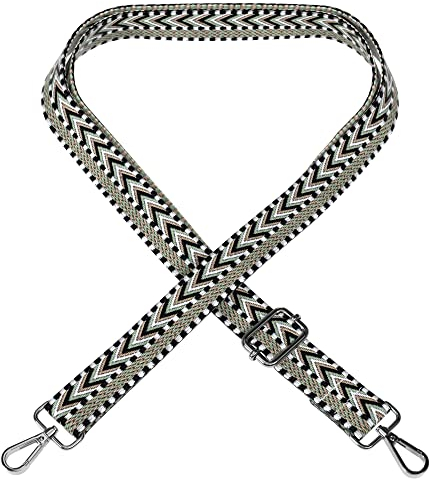 EAZY CASE - Verstellbarer Taschengurt, Ersatz Gurt für Handtaschen, Schulterriemen für Umhängetaschen, dünner Riemen für Taschen und Tragetaschen, DIY Taschenband, Zig Zag - Grün Schwarz